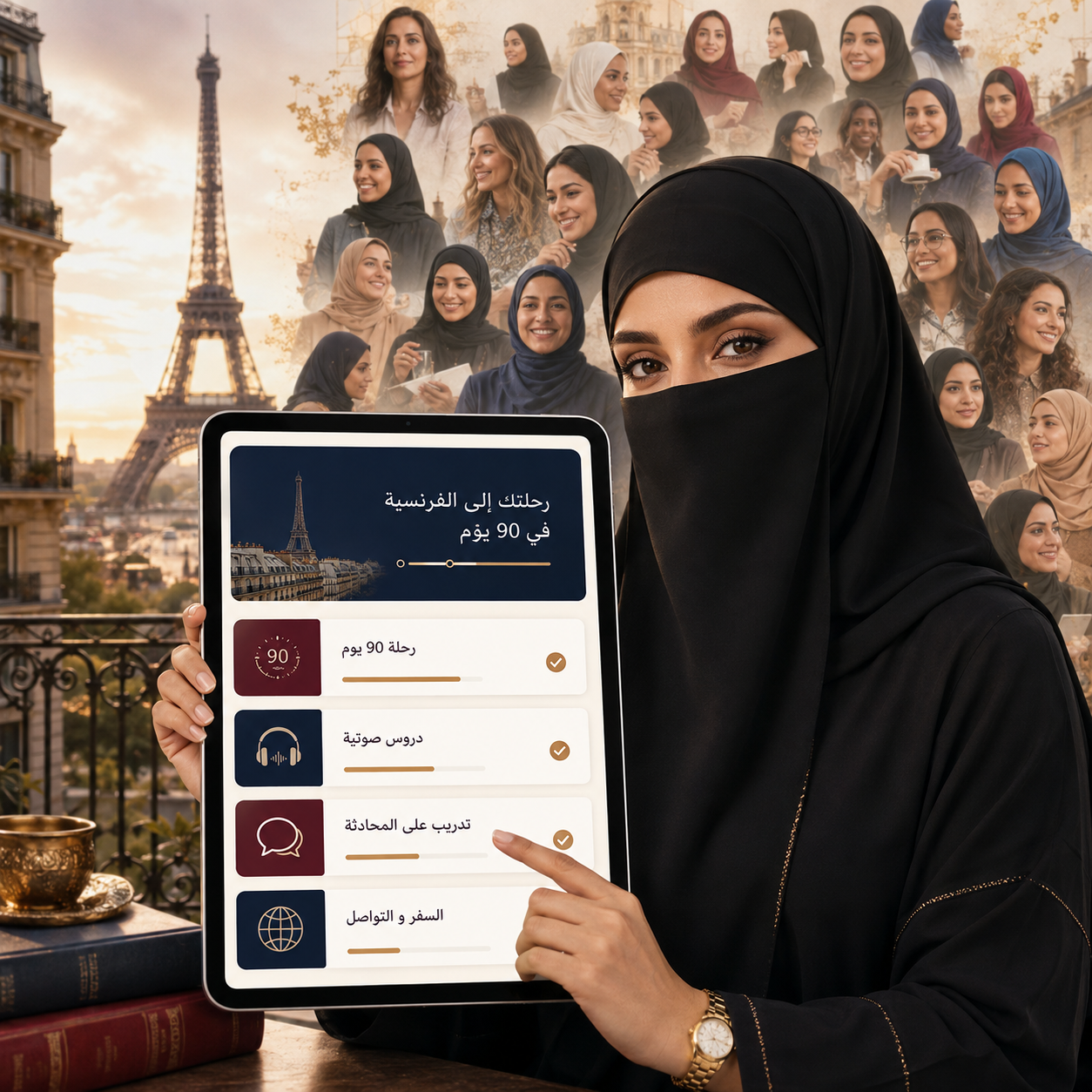 برنامج الفرنسية على آيباد مع مجتمع متنوع من المتعلّمات